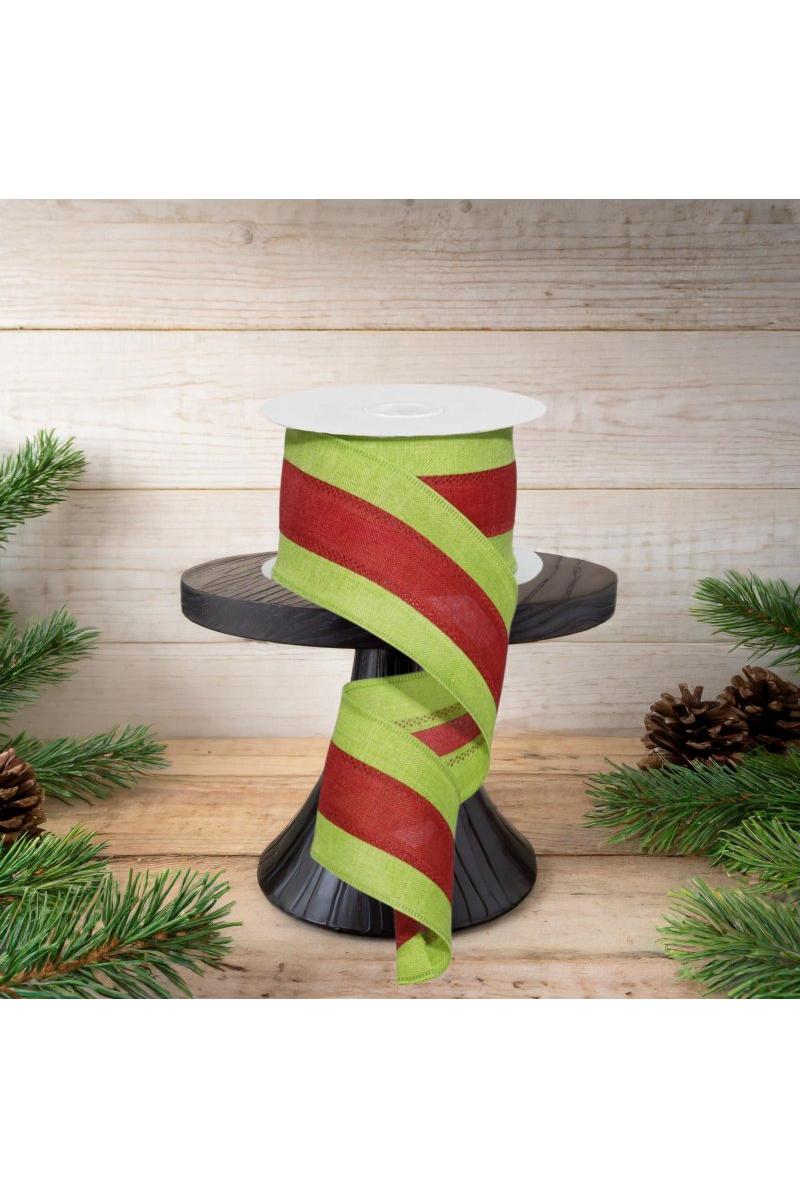 2.5&#x22; Tricolor Striped Ribbon: Lime Green/Red (10 Yards)