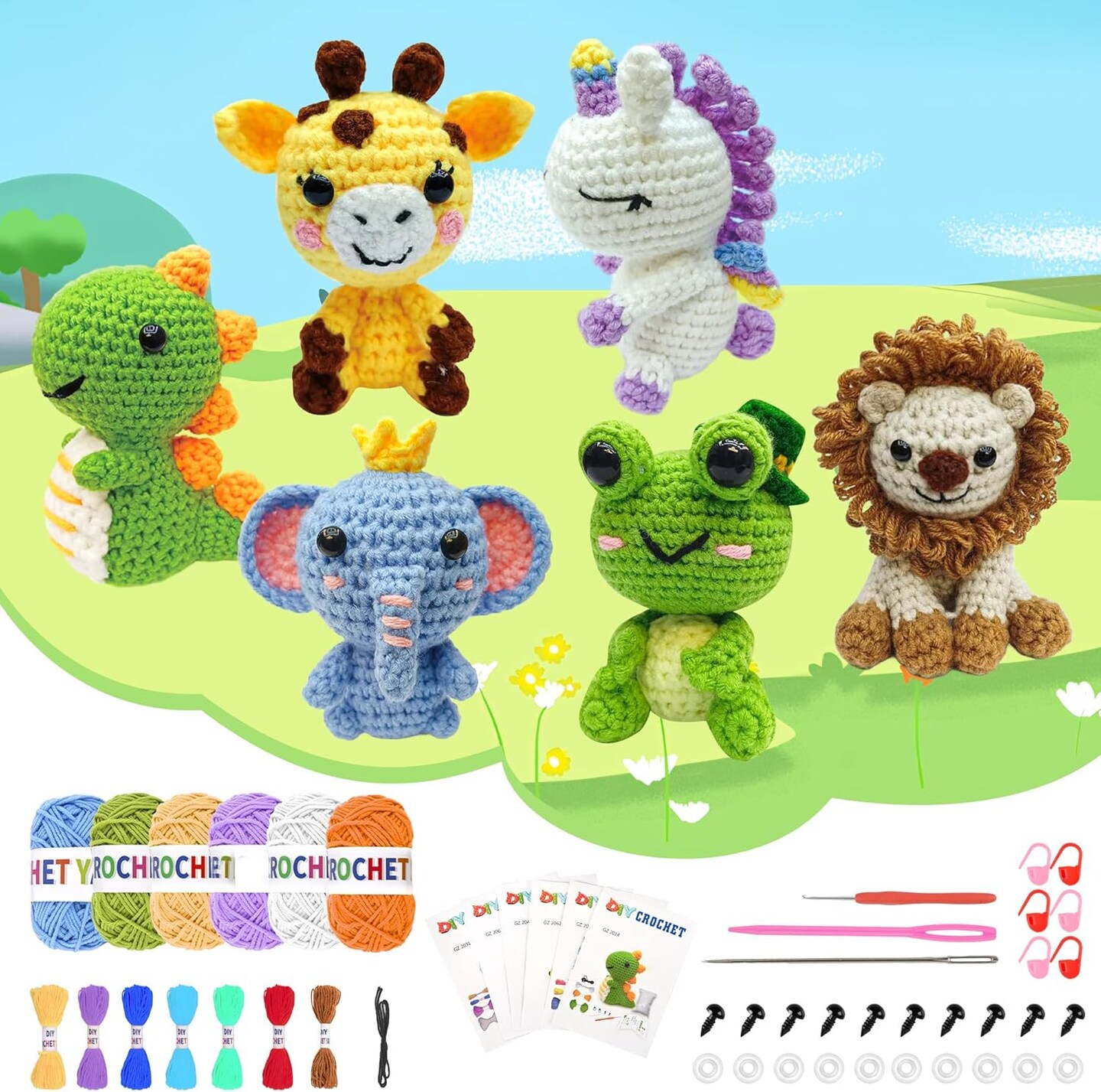 Crochet Kit for Beginners - Crochet Starter Kit with Step-by-Step Video Tutorials, Learn to Crochet Kits for Adults and Kids, DIY Knitting Supplies, Six Pack Animals