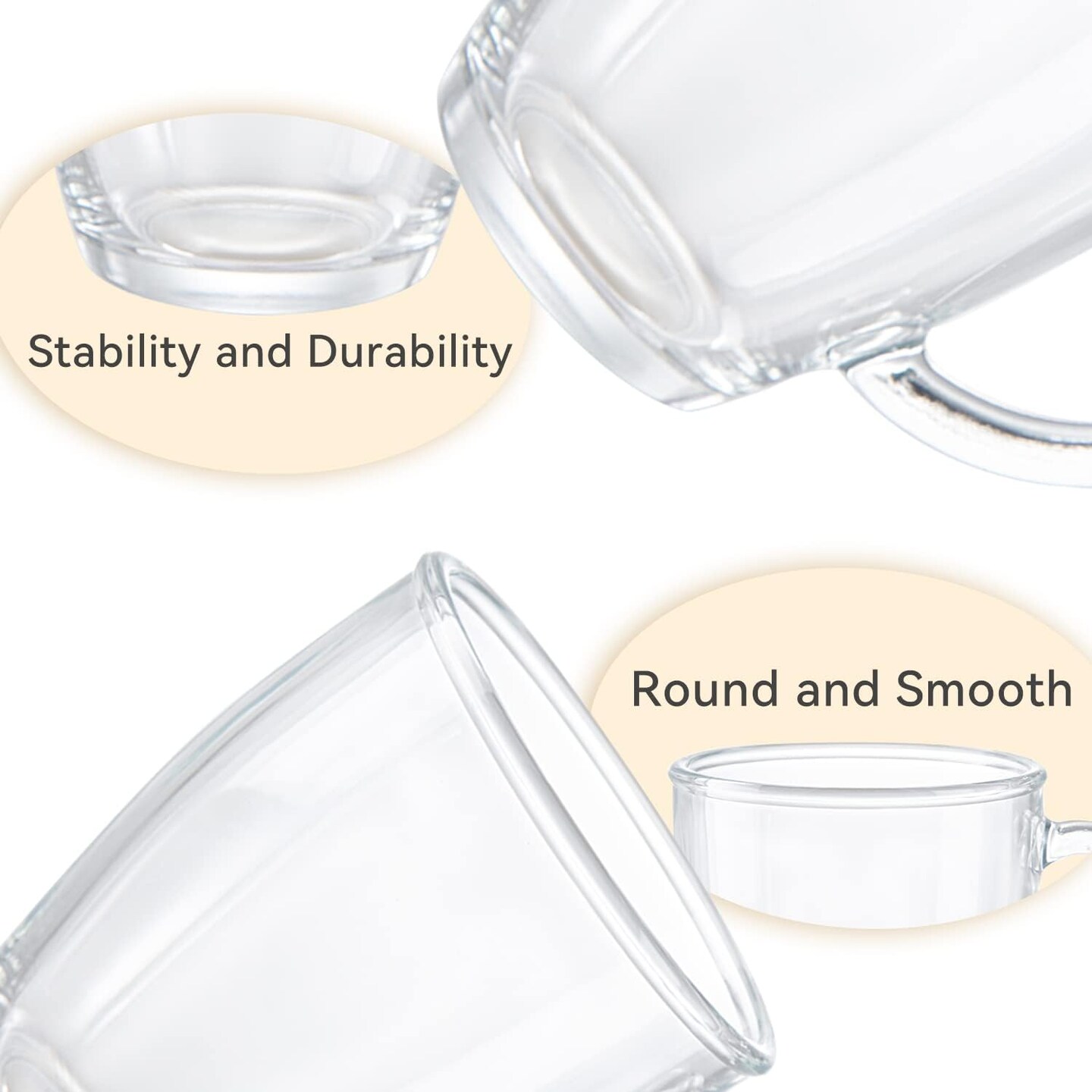6 PACK,12 OZ - Premium Glass Coffee Mugs with Handle.