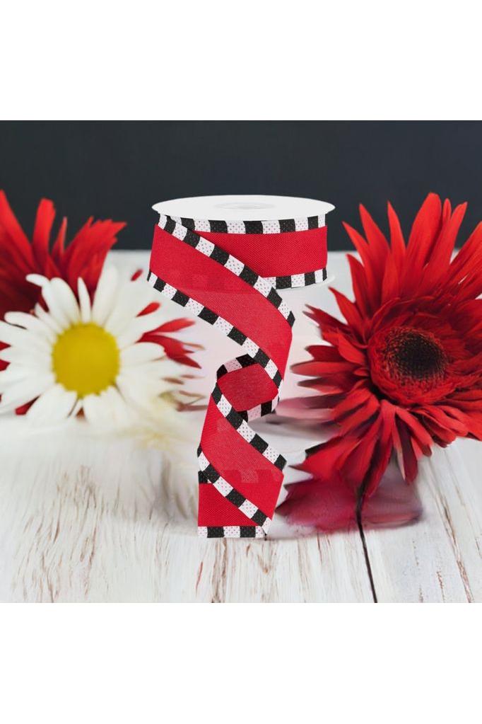 1.5&#x22; Faux Royal Burlap/Stripe Edge Ribbon: Red (10 Yards)