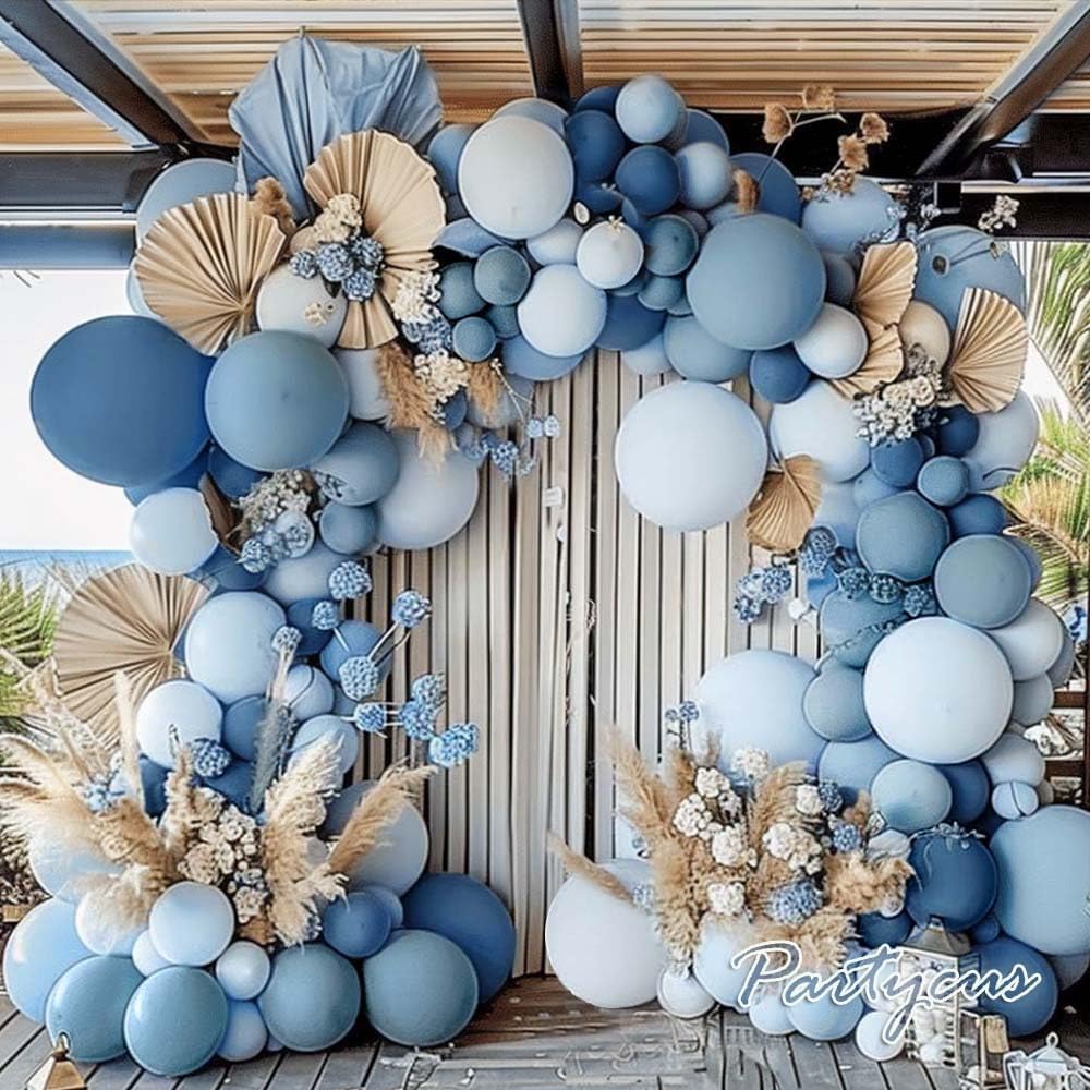 Dusty Blue Balloon Arch Kit - Double Stuffed Dark Light Baby Blue Pastel Latex Balloon Garland for Baby Shower Birthday Wedding Graduation Party Decoration