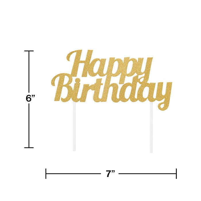 12 pc Bulk Gold Glitter Happy Birthday Cake Toppers