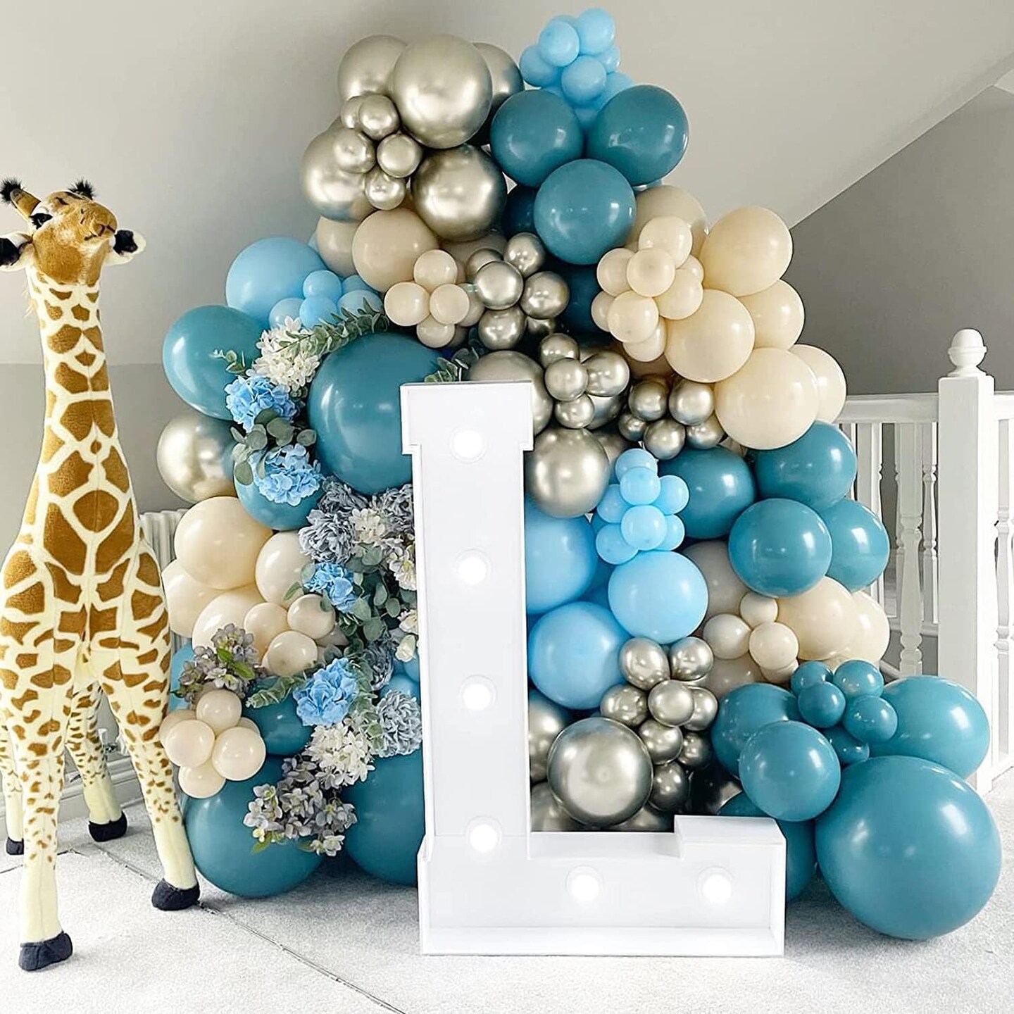 Dusty Blue Balloons Garland Kit, Fog Blue Royal Blue Pastel Blue Sand White Metallic Gold latex Balloons for Boy Baby Shower Bridal Shower Wedding Anniversary Birthday Party Decorations Supplies