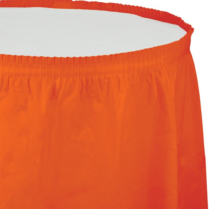 6/Case Bulk Sunkissed Orange Plastic Tableskirt 29 inch x 14 ft