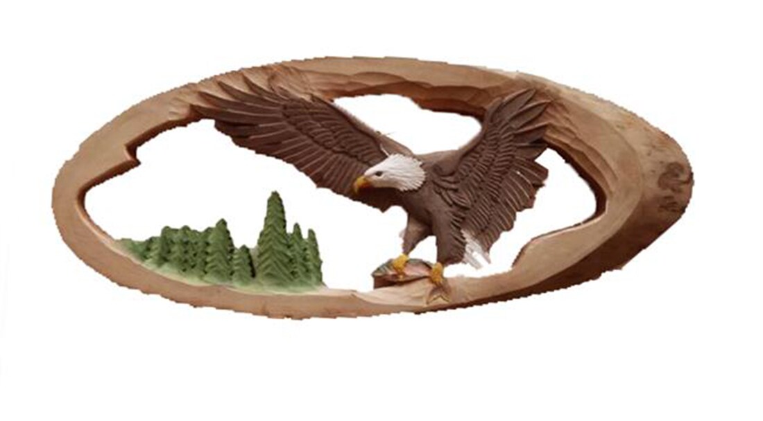 Flying Eagle Hand Crafted Intarsia Wood Art Wall Hanging 32 X 12 X 3 Inches