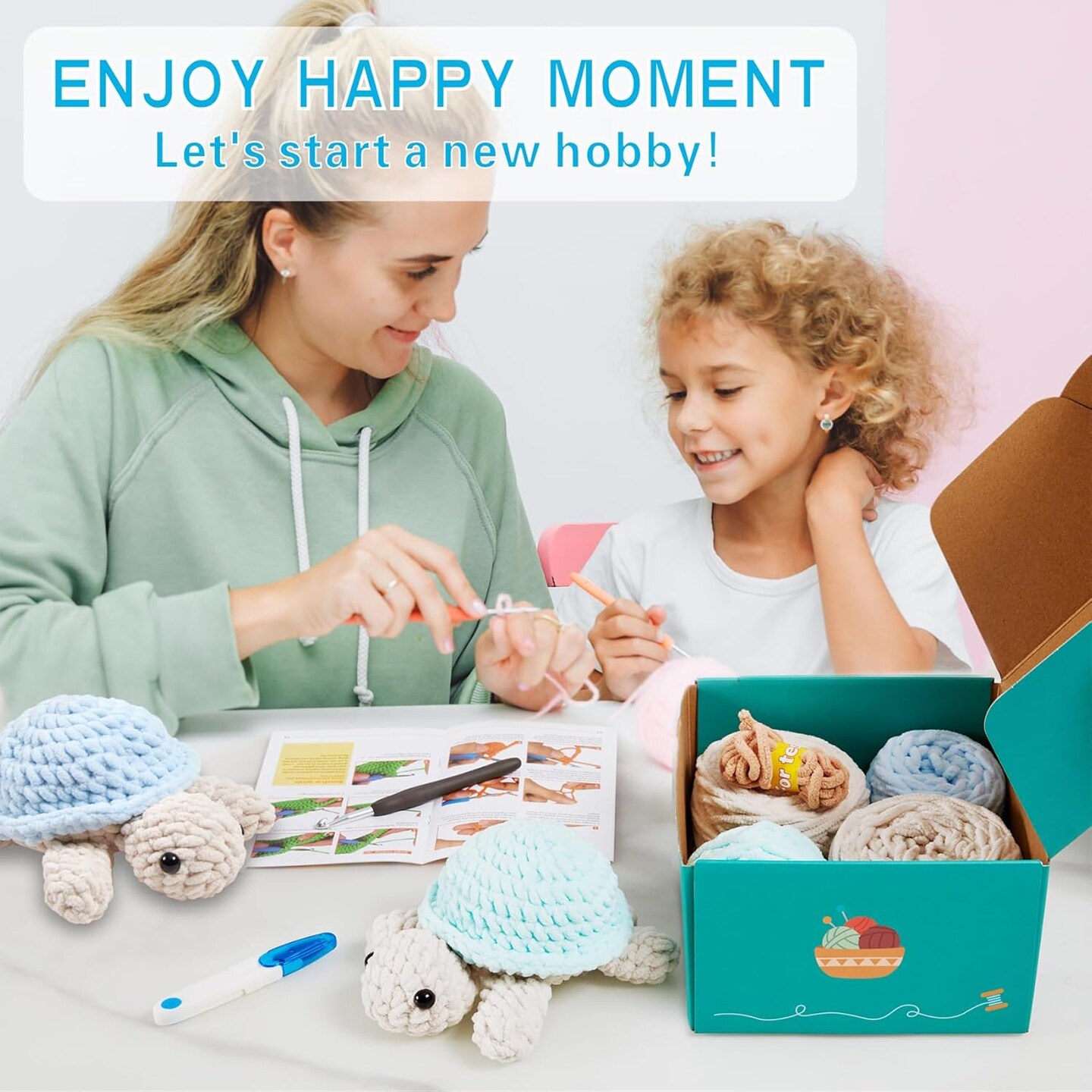 Crochet Kit for Beginners, Amigurumi Crocheting Animal Kits, with Step-by-Step Video Tutorials for Kids Adults Beginner - 2 Pack Turtles