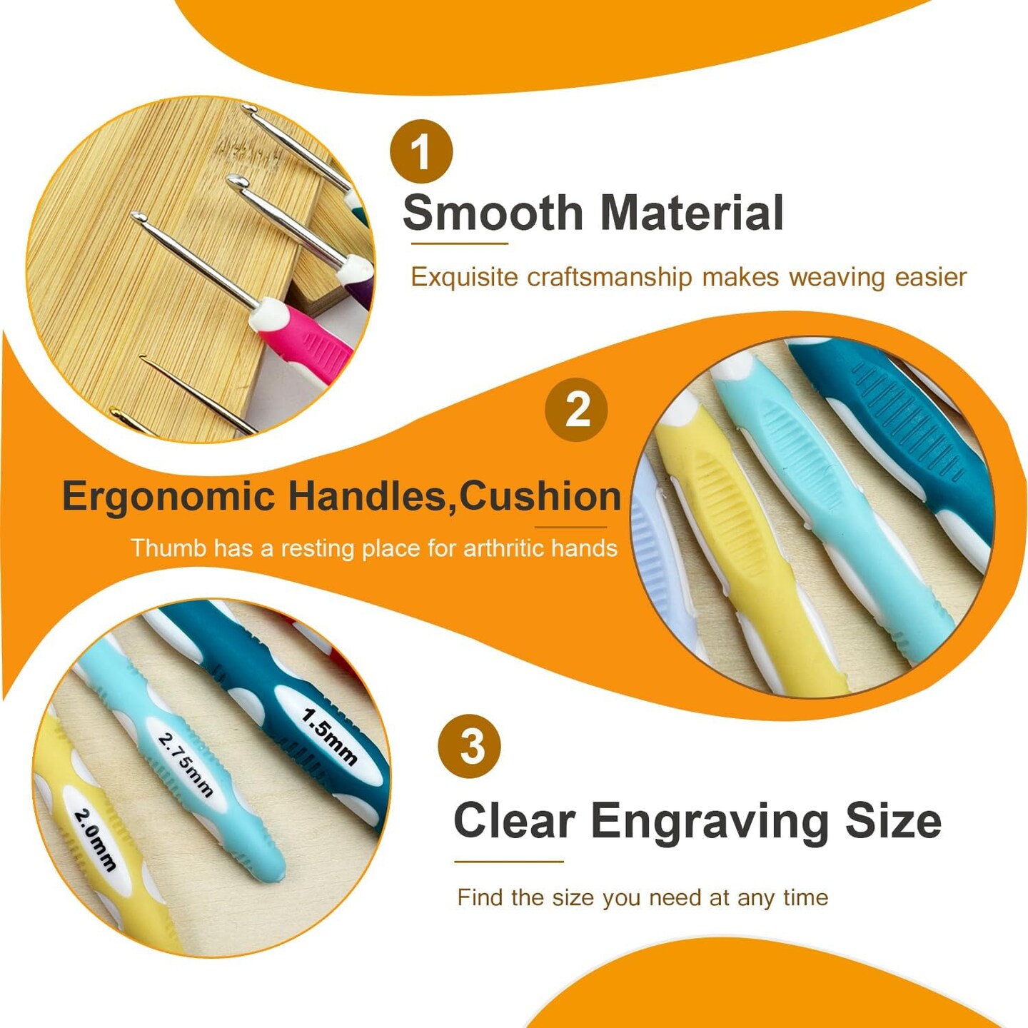 21 Sizes Crochet Hooks Set,Ergonomic Crochet Hook with Case for Arthritic Hands,Complete Crochet Set