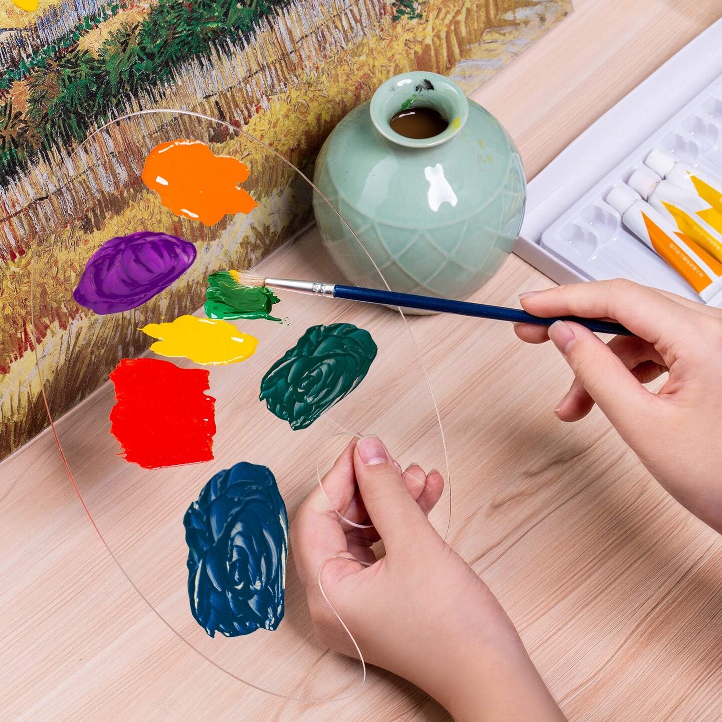 3pcs Acrylic Paint Palette Clear Art Palette for Adults &#x26; Kids, Transparent Non-Stick Oil Paint Palette with Protective Kraft for DIY Craft Art Painting Plate