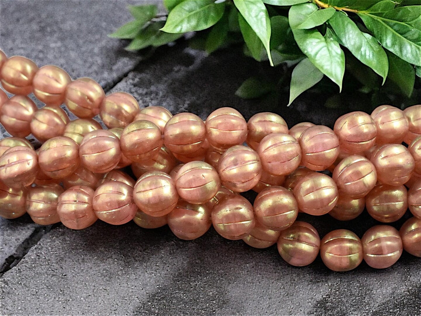 *16* 8mm Red Luster Washed Pink Crystal Round Melon Beads