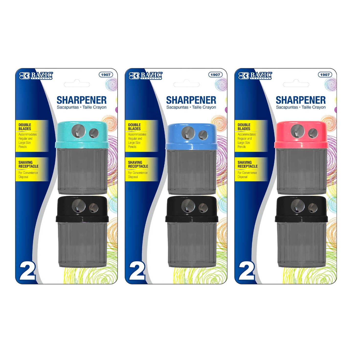 BAZIC Owen Dual Hole Sharpener w/ Round Receptacle (2/Pack)