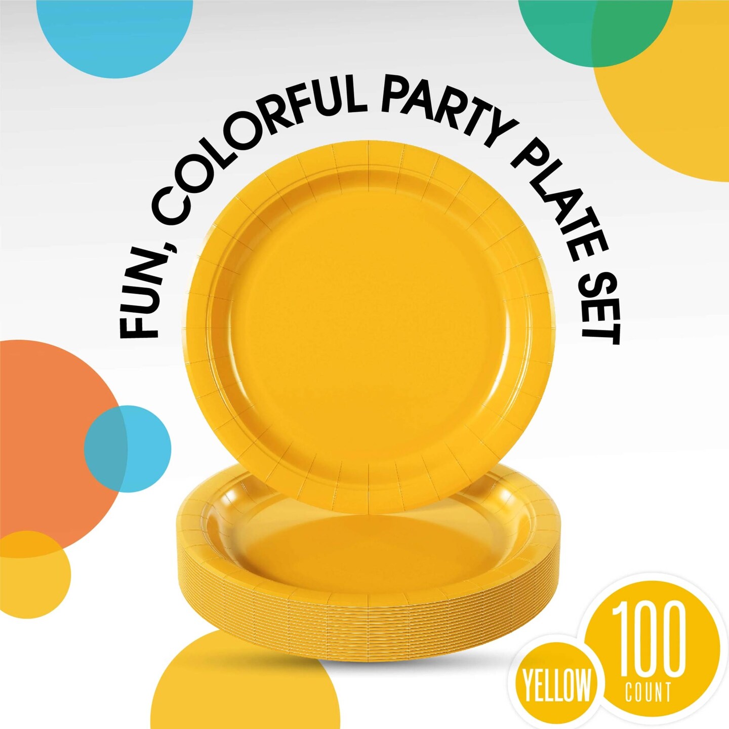 100 Count Yellow Paper Plates Disposable Party Plates for Weddings and Events 10&#x22;