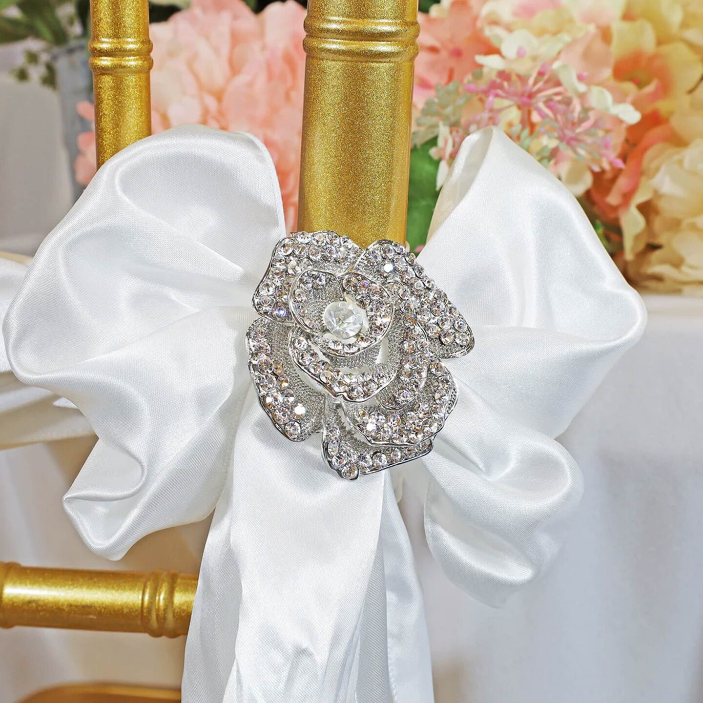 Rose Rhinestone Chair Sash Buckle Silver Metal Accent 2 Inch Width