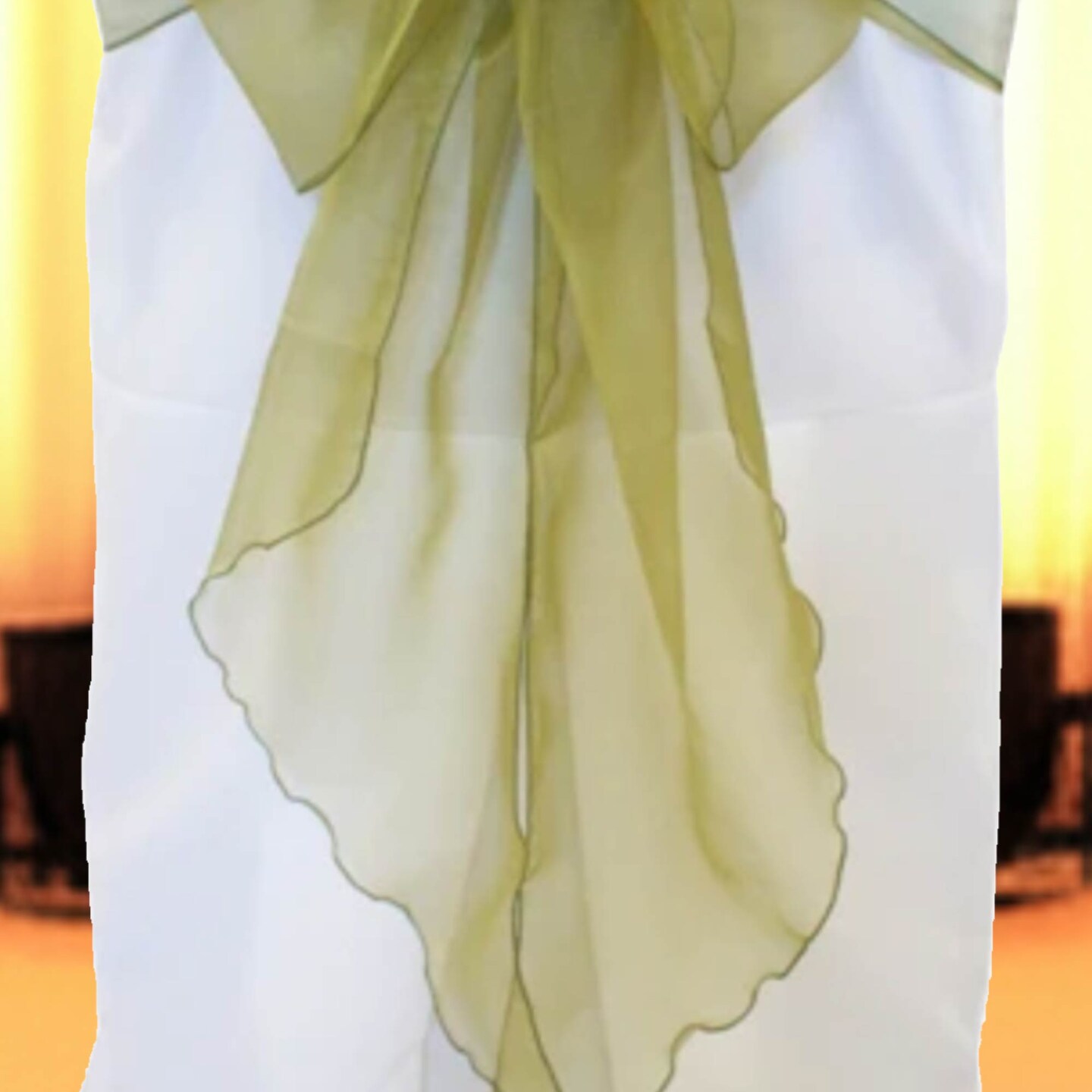 10 Pieces Moss Green or Olive Green Angle End Organza Chair Sashes, 12"x116" Elegant Event Wraps