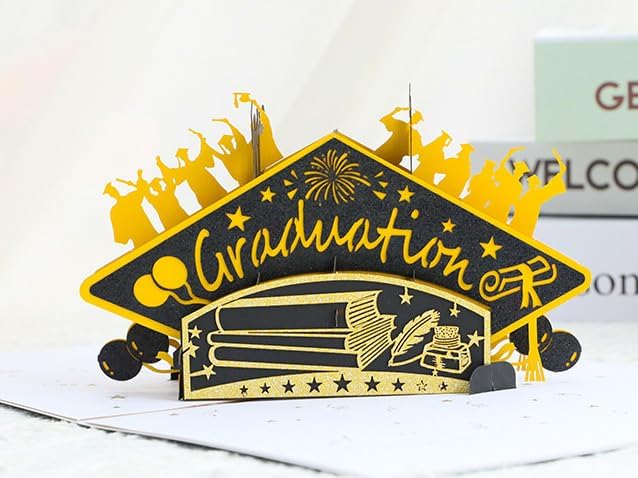 Graduation Pop Up Card – 3D Graduation Cap Greeting Card with Envelope & Blank Note – Handmade Congratulations Card for College, High School, or University – Gift for Him, Her, Class of 2025