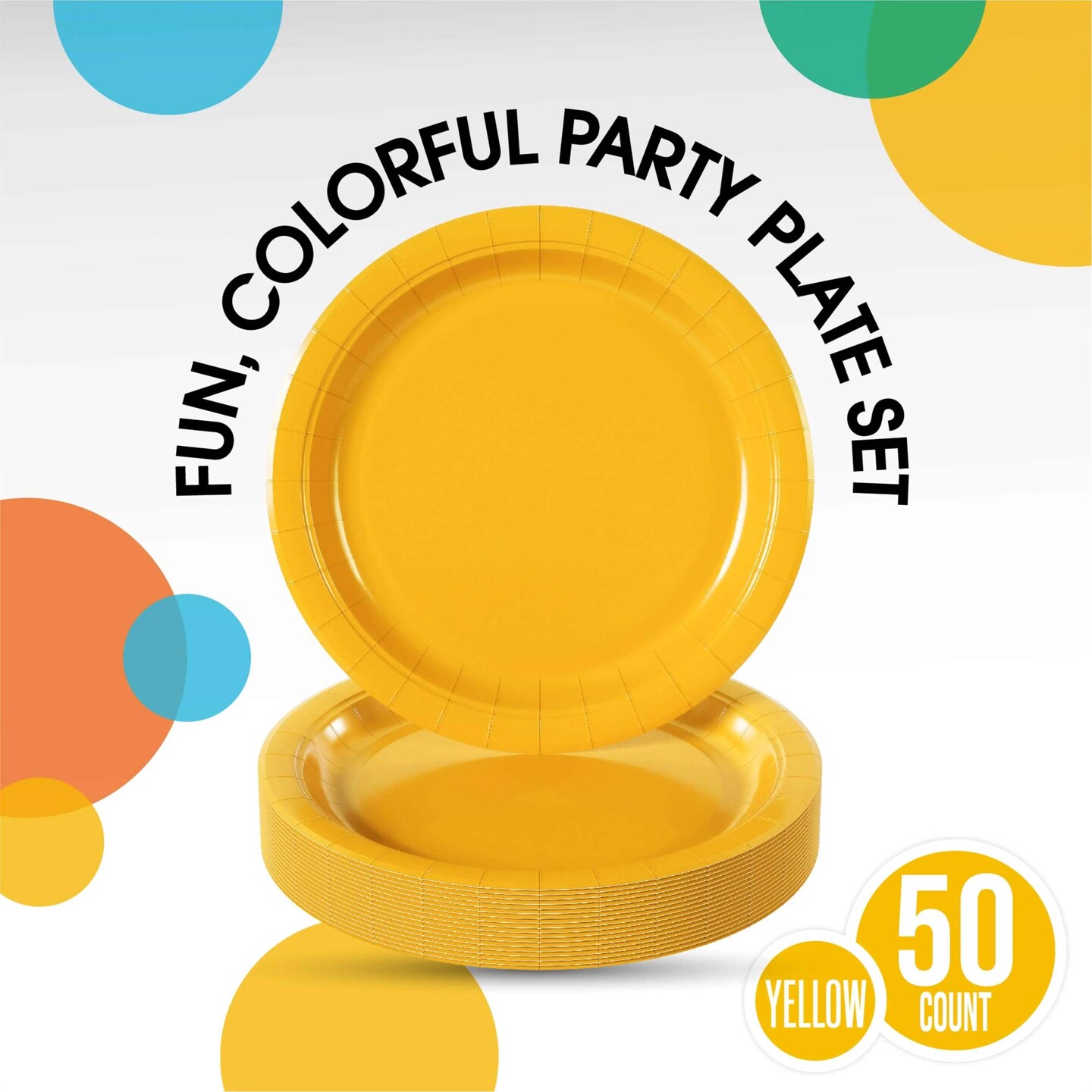 50 Count Yellow Paper Plates 9 Inch Durable Disposable Dinnerware for Parties and Events
