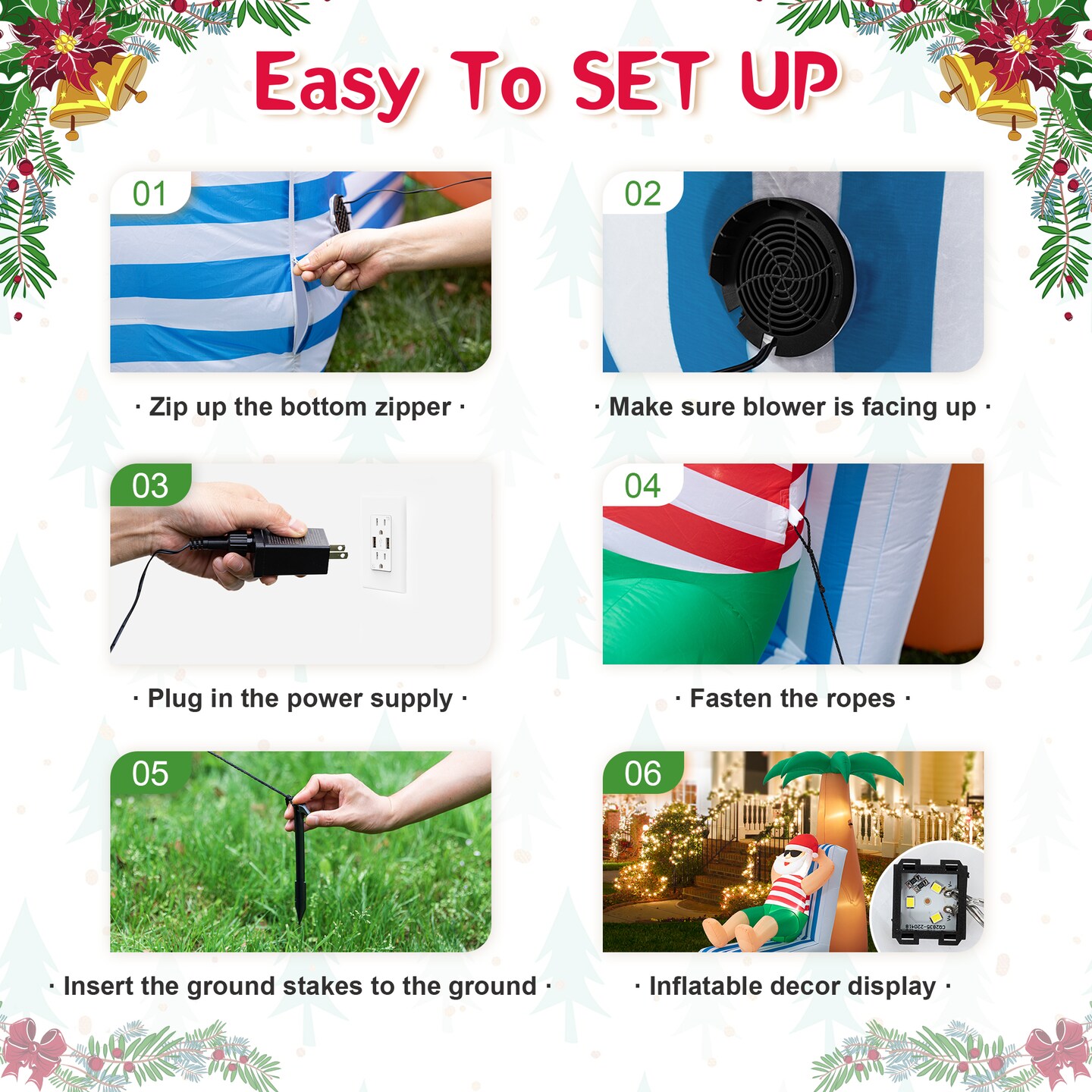 Set of 2 6FT Lighted Inflatable Santa under Coconut Tree Decor