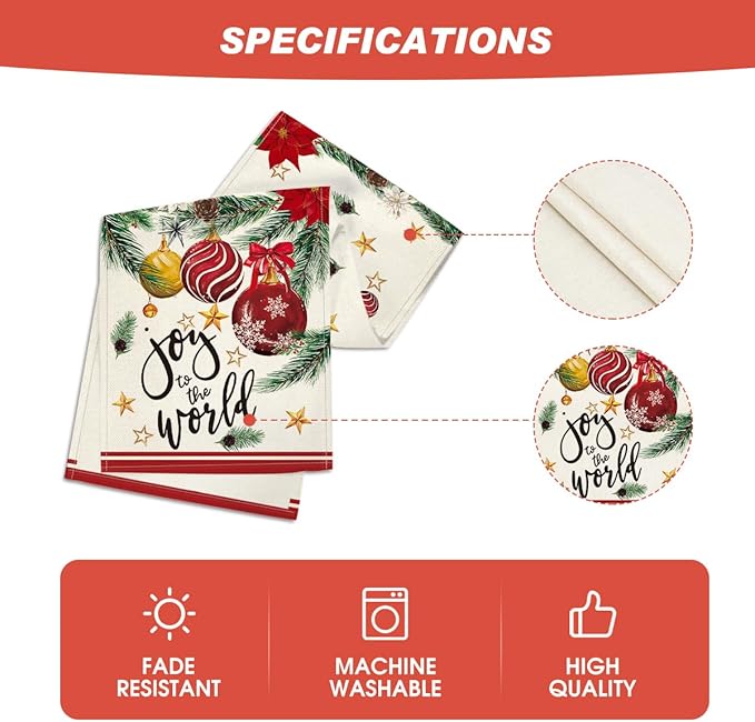 Balls Holly Christmas Table Runner, Winter Kitchen Dining Table Decoration for Outdoor Home Party 13x48 Inch