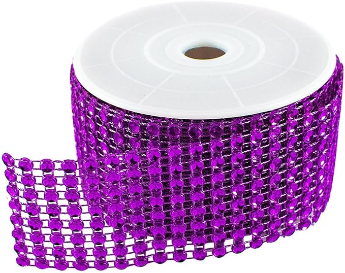 1.5&#x22; x 10 Yards Purple Diamond Mesh Ribbon 5 Rolls of Rhinestone Bling Ribbon