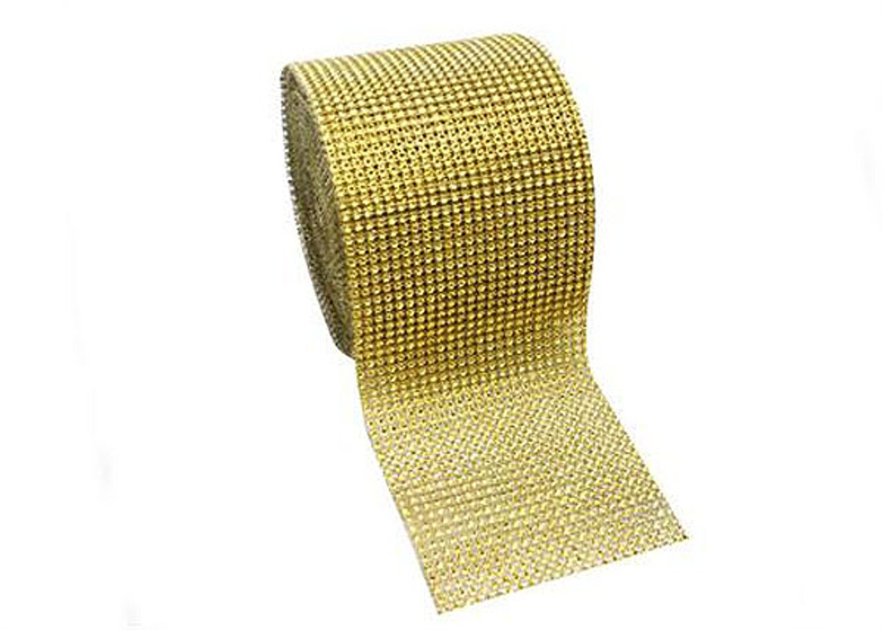 4.5&#x22; x 10 yards 24 Rows Gold Diamond Mesh Wrap