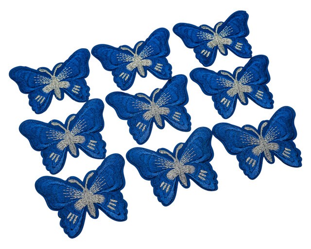 3"x 2 1/4" Royal Blue Silver Embroidery Heat Transfer Iron On Butterfly Patch Pack of 72