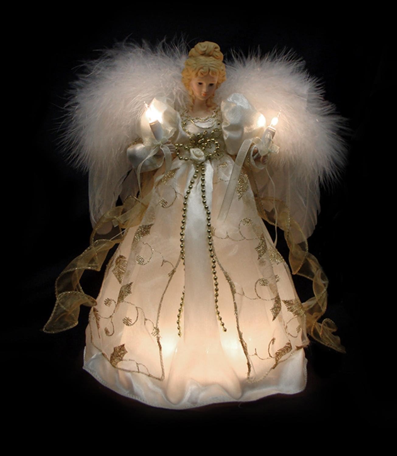 12" Lighted Cream & Gold Angel Christmas Tree Topper - Clear Lights