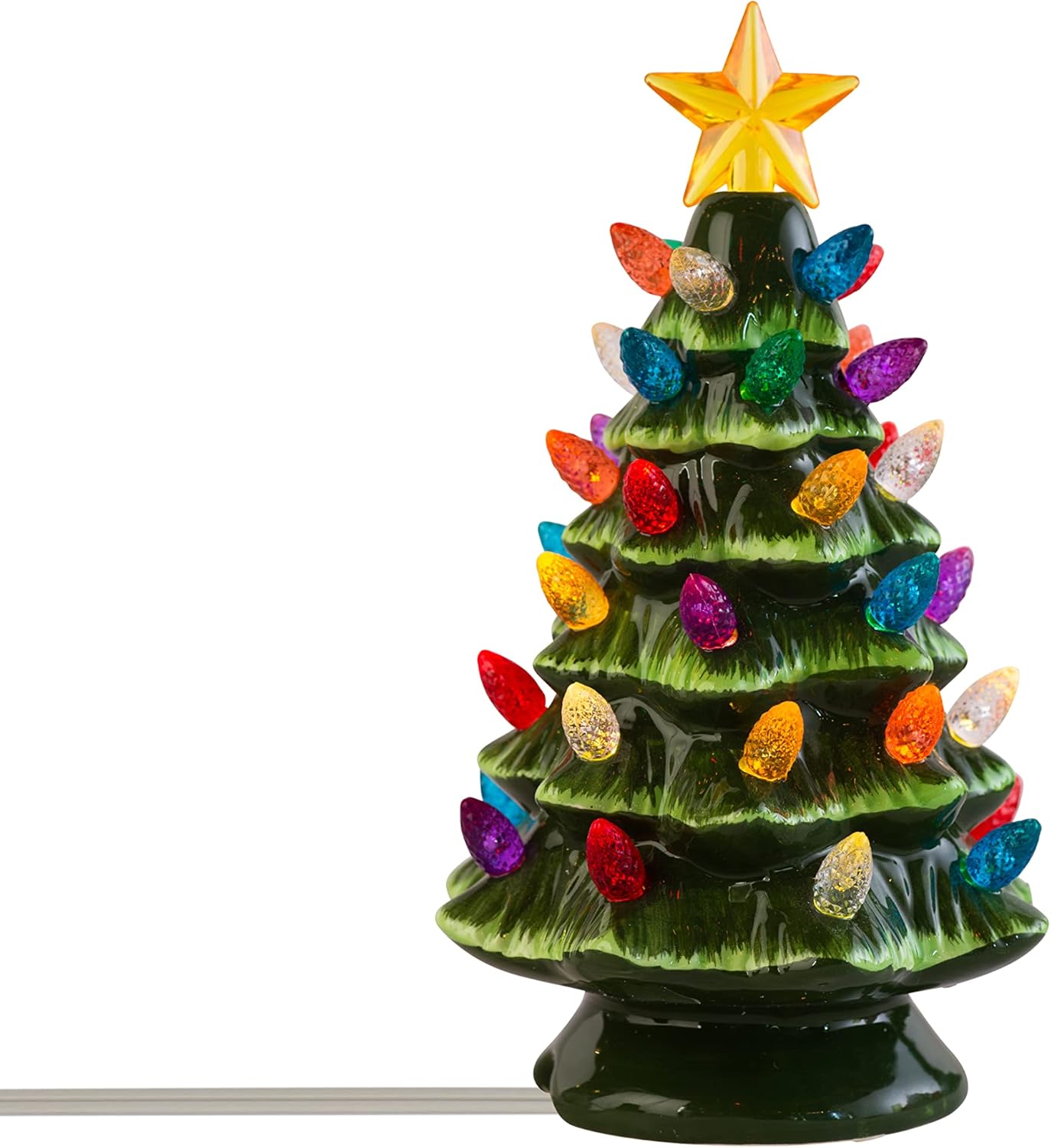 Small Vintage Ceramic Christmas Tree with Multi-Color Lights and Clip in Cord - 6.75" Tabletop Tree