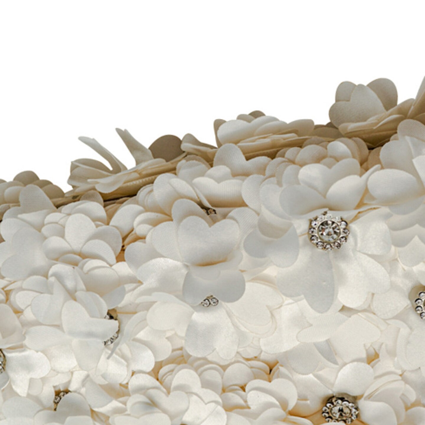 2"x 10 yards Ivory and Ivory 3D Satin Flower Trim with Diamond Center