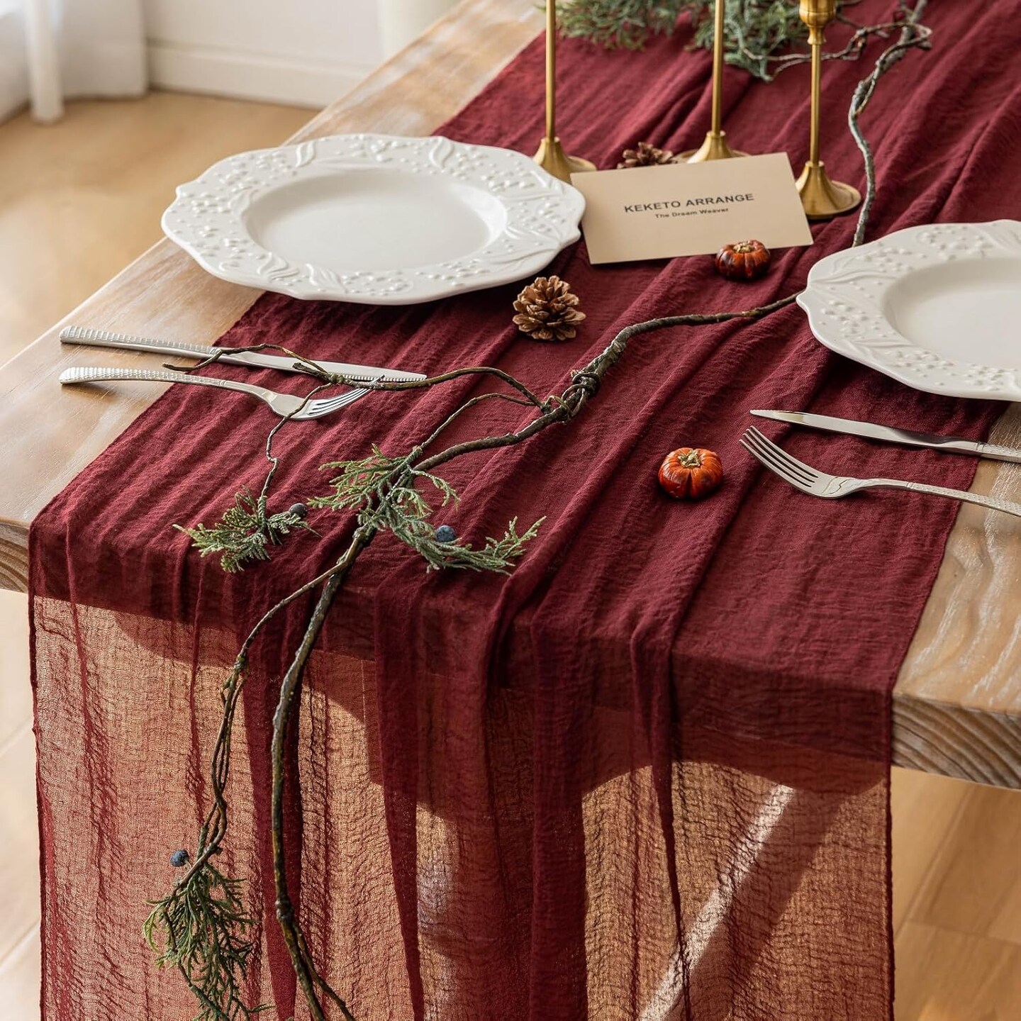 Christmas Burgundy Cheesecloth Table Runner Gauze 120 Inch 10 FT Rustic Boho Cheese Cloth Runner