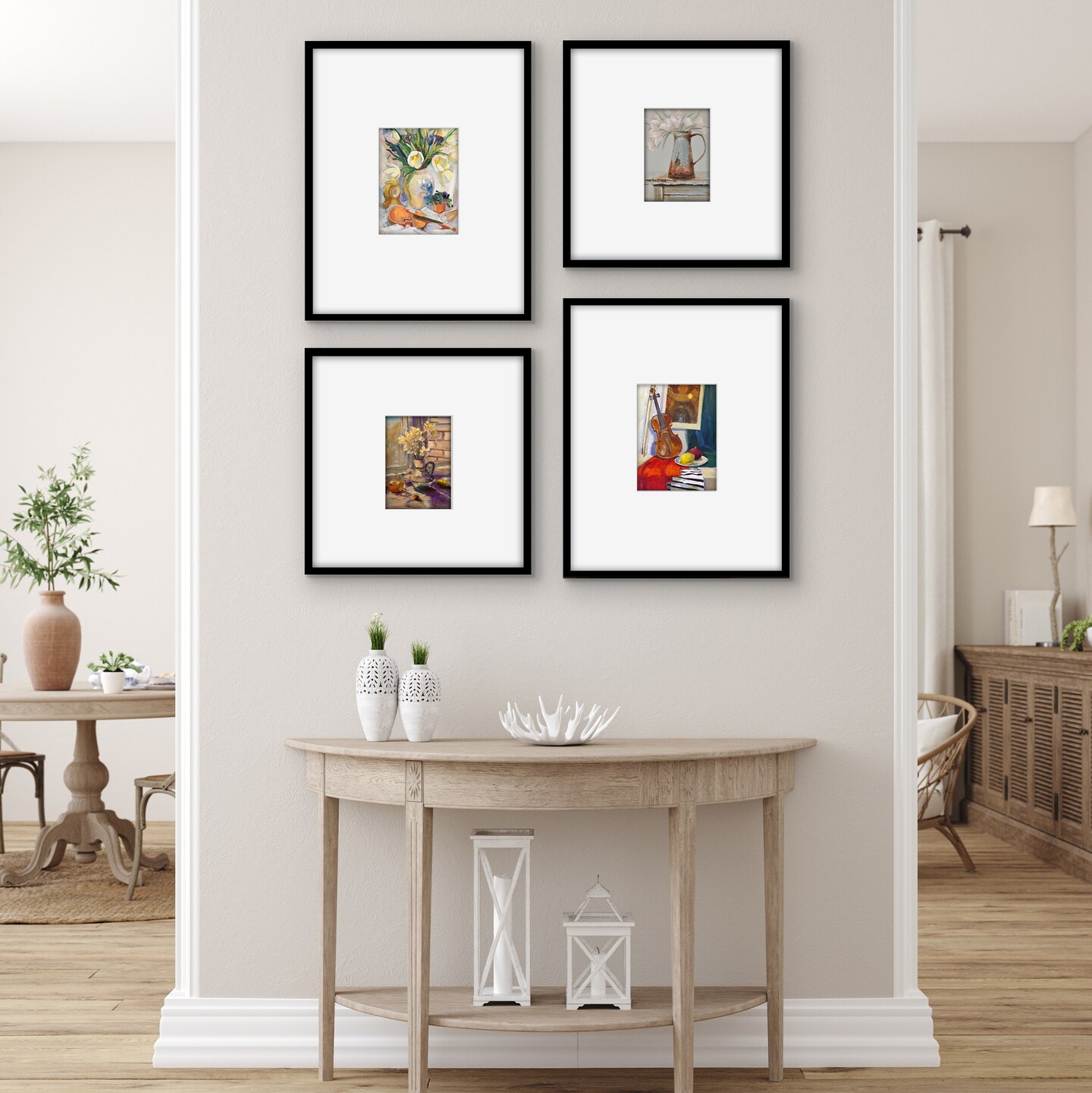 Americanflat Set of 4 Picture Frames - Gallery Wall Frame Set with Two 16x20 Frames with 6x8 Mats and Two 16x16 Frames with 5x7 Mats - Black