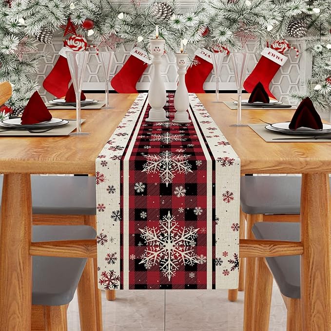 Runner 13 x 72 Inch, Winter Snow Theme Coffee Christmas Table Runner for Dining, Holiday Christmas Decorations Indoor Home Table Decor