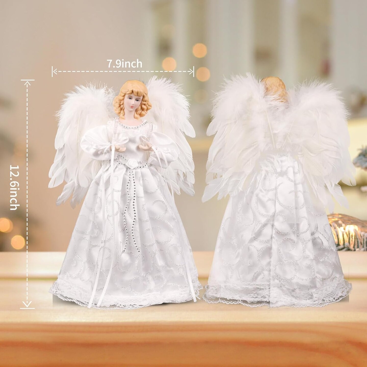 Christmas Tree Topper with Lights | 12.5 inch White Angel Tree Topper | Battery-Powered Tree Toppers Christmas Decorations