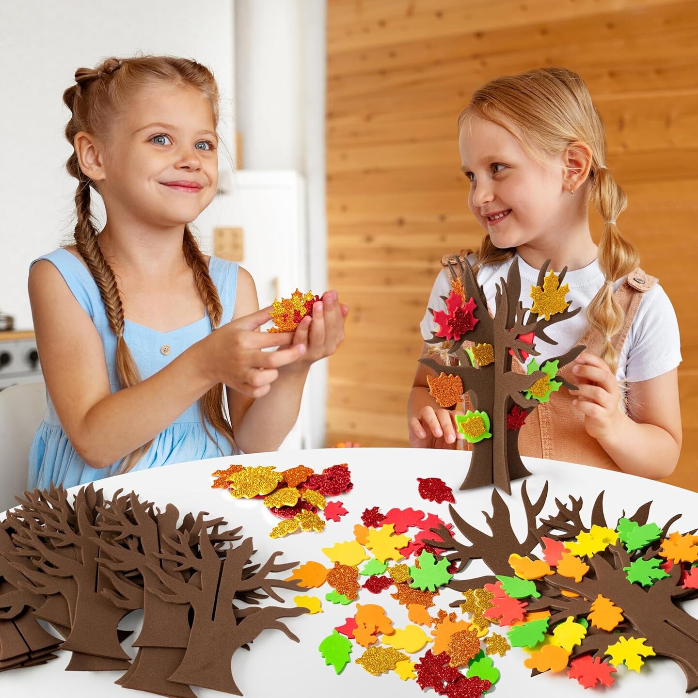 Fall Trees Foam Craft - 12 Pack Fall Thankful Leaves Trees Foam Craft Kits for Kids Make Your Own DIY Fall Trees Decorations Thanksgiving Gratitude Tree Craft Supplies School Fun Activities