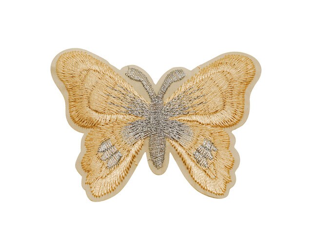 3"x 2 1/4" Champagne / Silver Embroidery Heat Transfer Iron On Butterfly Patch Pack of 72