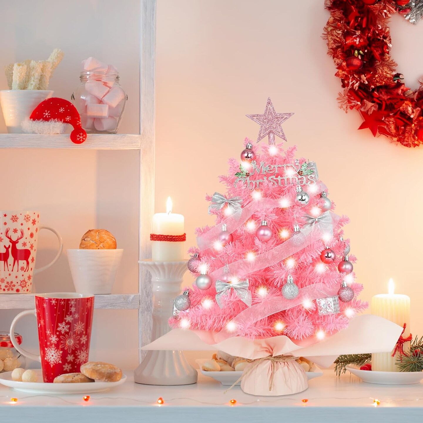 Mini Christmas Tree with LED Light Desktop Christmas Tree Artificial Christmas Tree