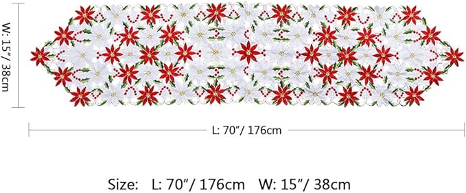 Runners Poinsettia Holly Leaf Table Linens for Christmas Decorations 15 x 70 Inch