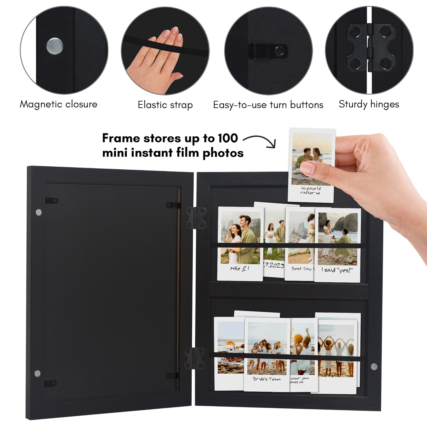 Americanflat 9x11 Picture Frame with Storage - Fits Four 2x3 Instant-Print Photos - Storage Frame Holds up to 100 Photos - Black