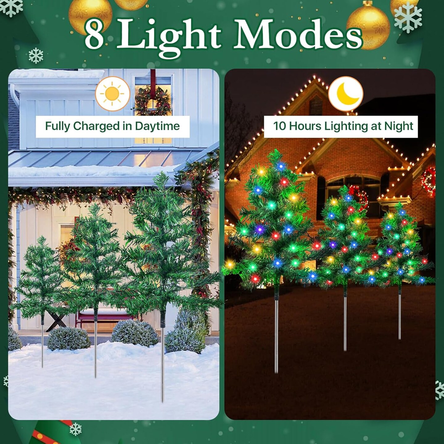 6PCS Solar Christmas Tree for Christmas Decorations Outdoor Pathway Lights with 120 C6 Multi-Color Lights 8 Lighting Modes Waterproof for Outside Garden Yard Lawn House Front Porch Door