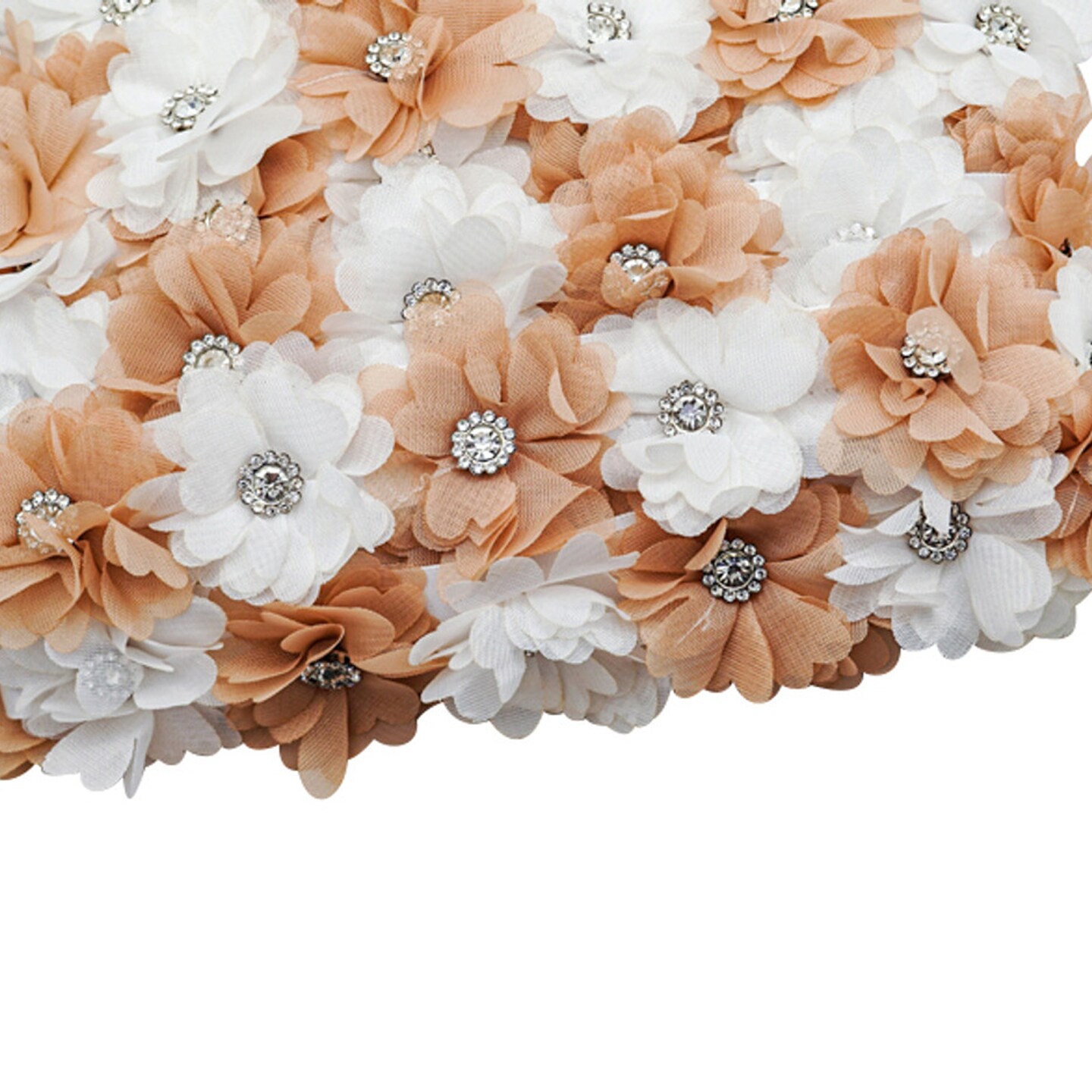 2&#x22; x 10 Yards Tan and White 3D Flower Rhinestone Organza Trim