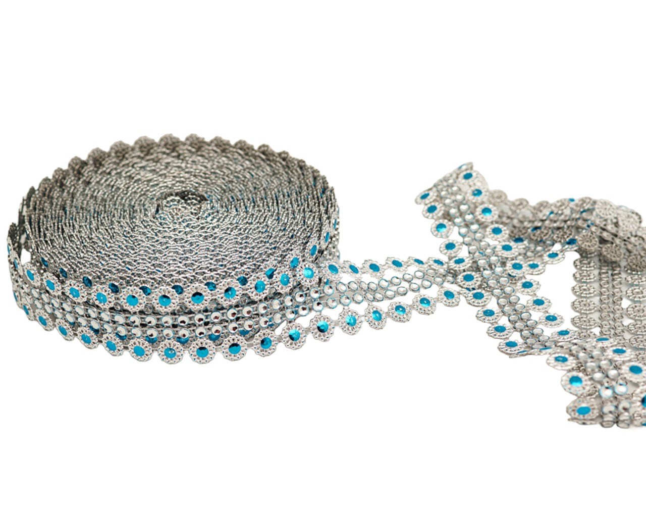 1.25&#x22; x 10 Yards Silver / Turquoise Mesh Wrap