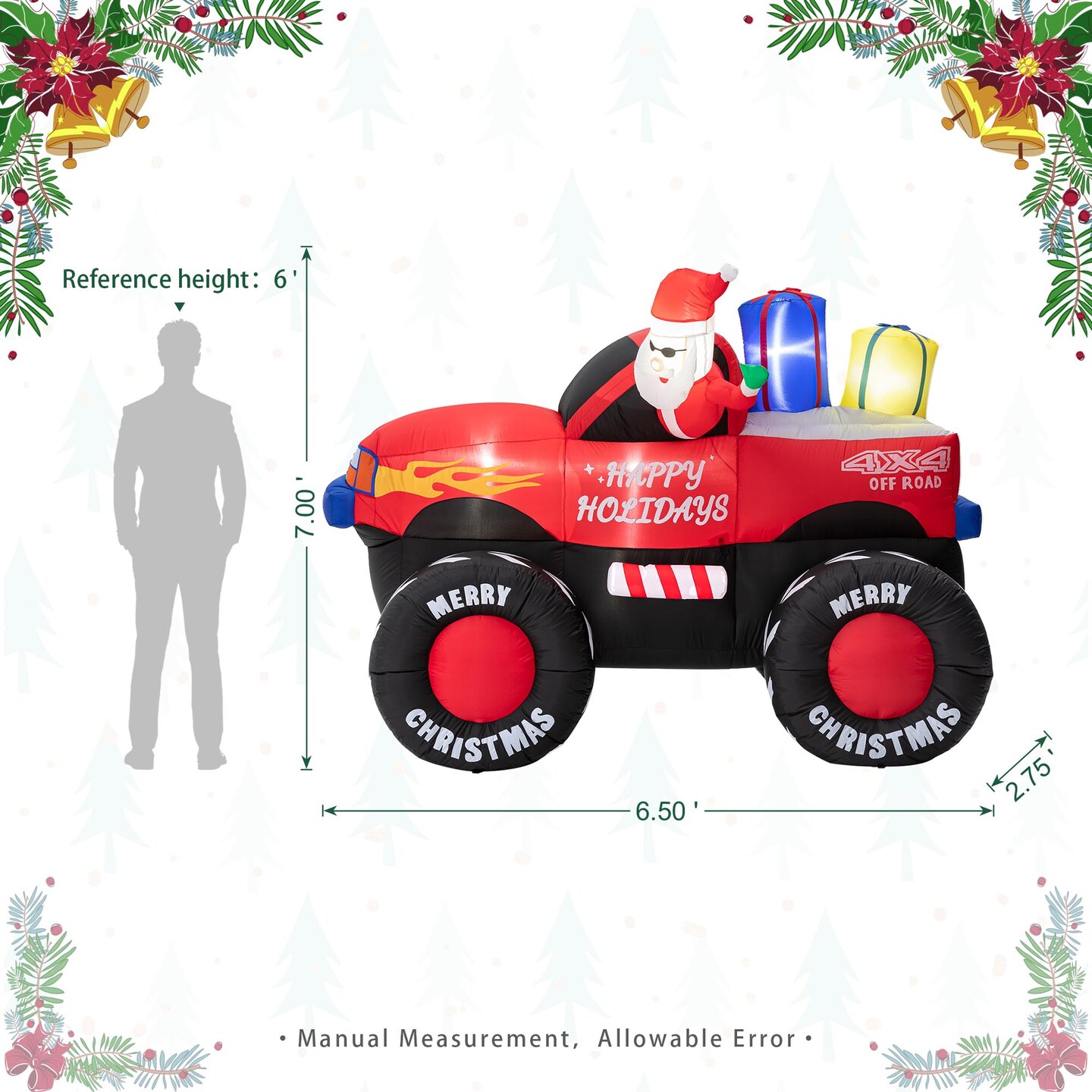 7FT Lighted Santa Claus On Pick Up Off-road Vehicle Inflatable Decor