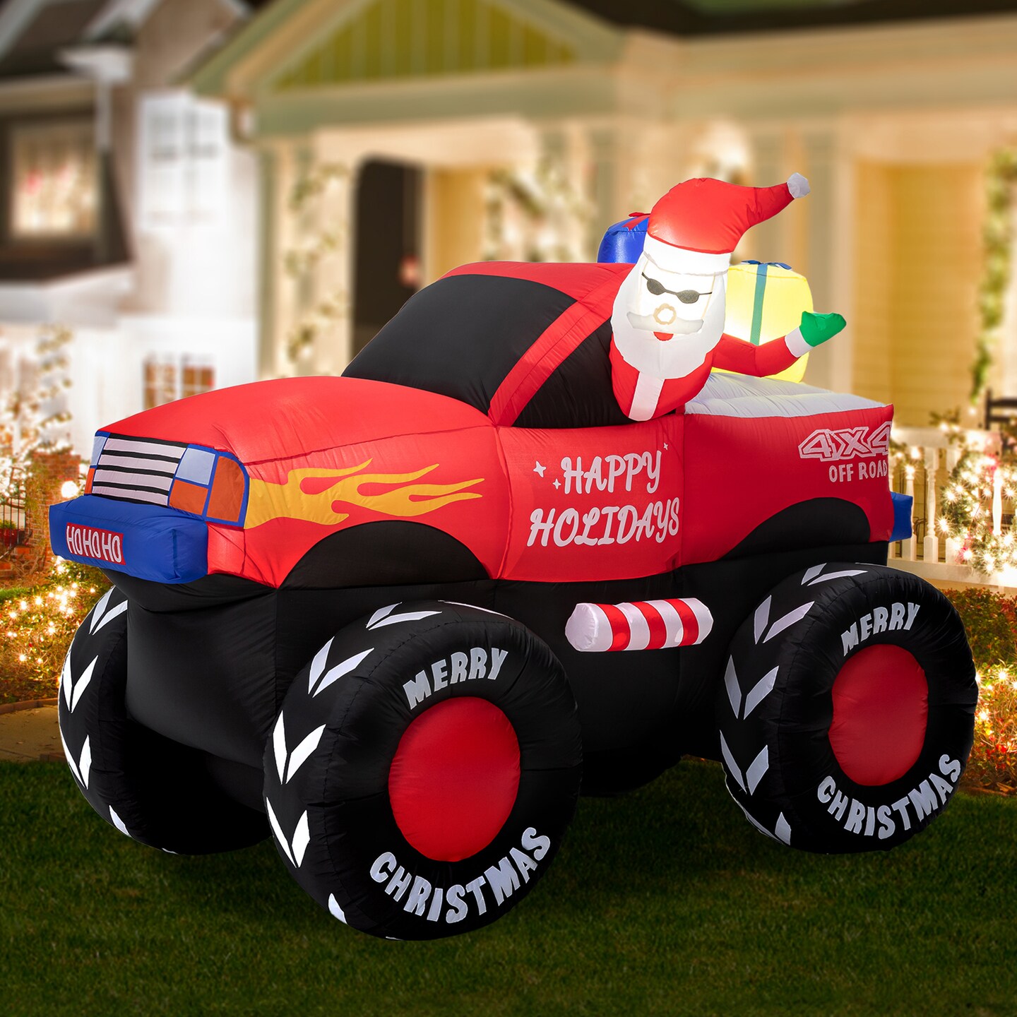 7FT Lighted Santa Claus On Pick Up Off-road Vehicle Inflatable Decor