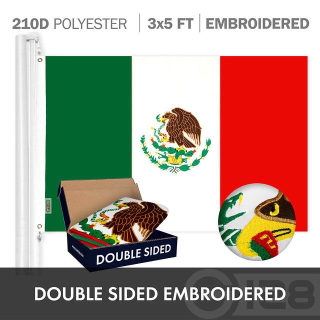G128 Combo Pack: American USA Flag ToughWeave Series 6x10 Ft Single Sided &#x26; Mexico Mexican Flag Double Sided 6x10 Ft Double ToughWeave Series | Both Embroidered Polyester, Brass Grommets