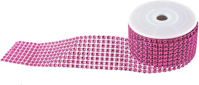 1.5" x 10 Yards Fuchsia Diamond Mesh Ribbon 5 Rolls of Rhinestone Bling Ribbon