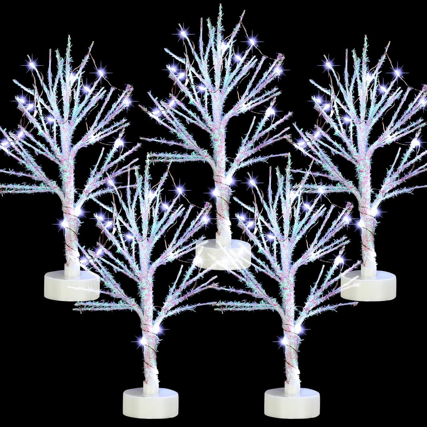 5 Pcs Christmas Village Trees with LED Light Christmas Village Accessories White Christmas Tree Artificial Xmas Mini Bare Branch Tree for Winter Christmas Decoration 5.9 Inch 7.9 Inch(Modern)