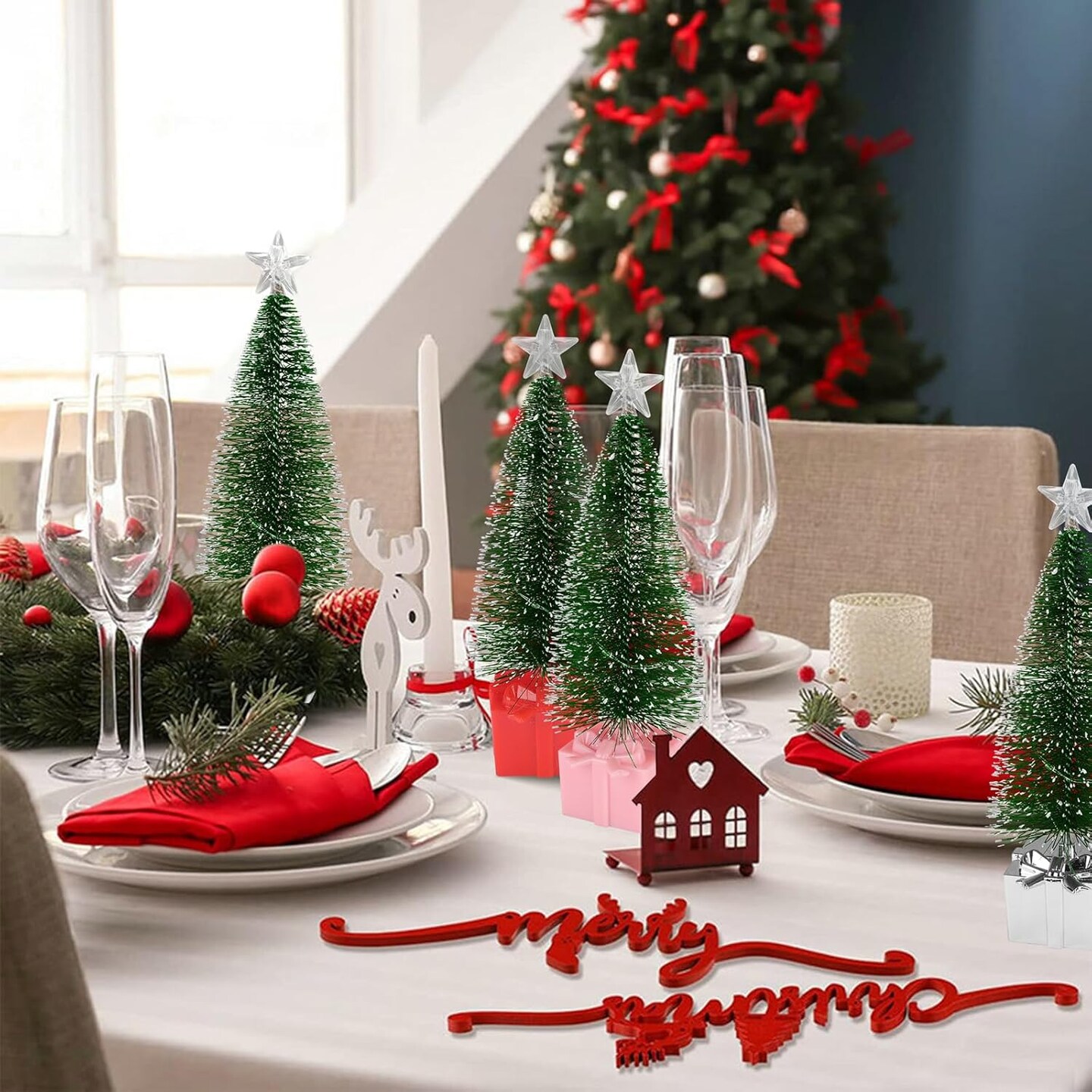 Mini Christmas Tree with Lights, 4 Pack Tabletop Christmas Tree with LED Lights