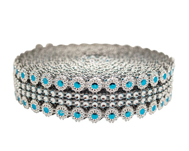 1.25&#x22; x 10 Yards Silver / Turquoise Mesh Wrap