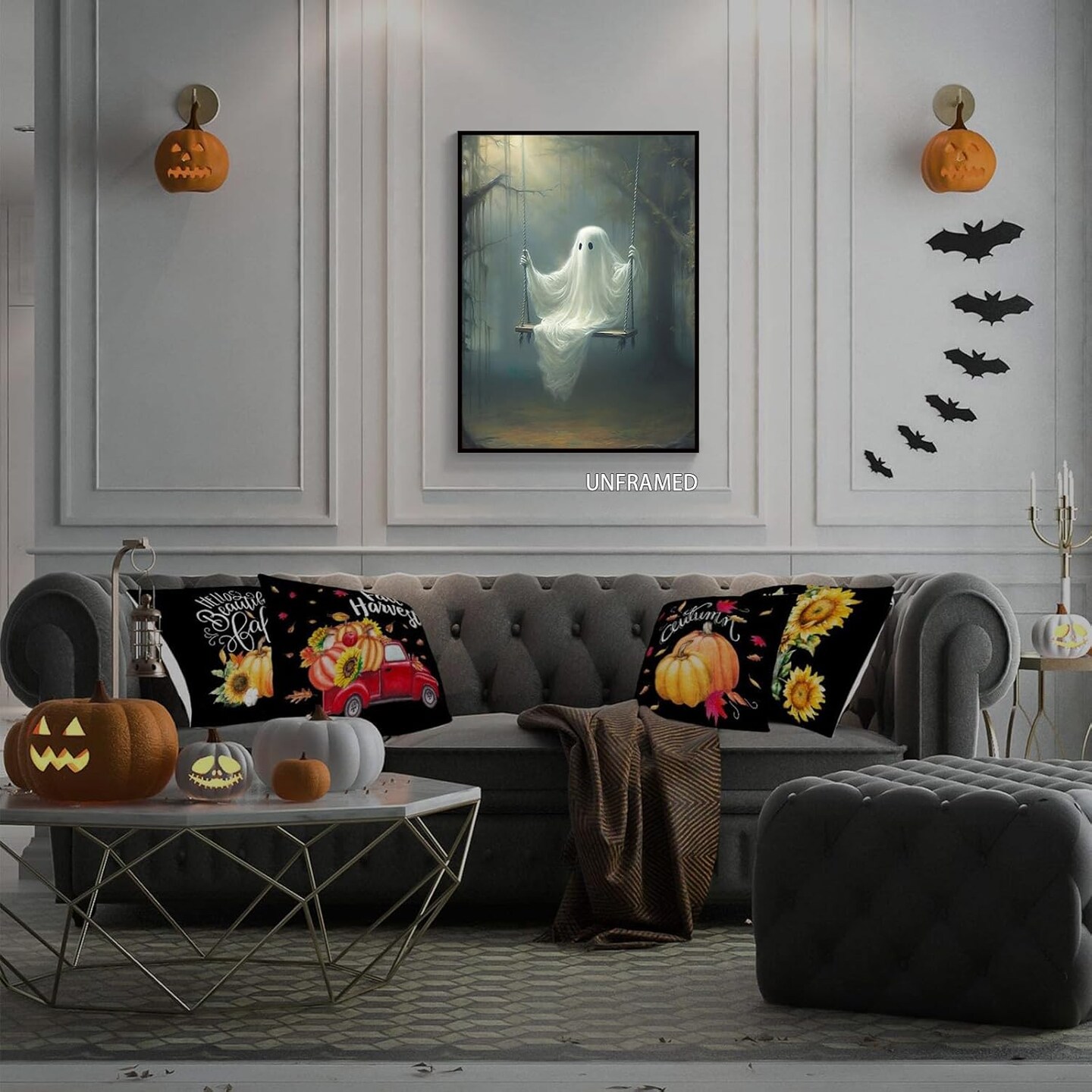 Ghost On A Swing In The Forest Halloween Wall Art - 12L&#x22; x 16W&#x22; (Unframed)