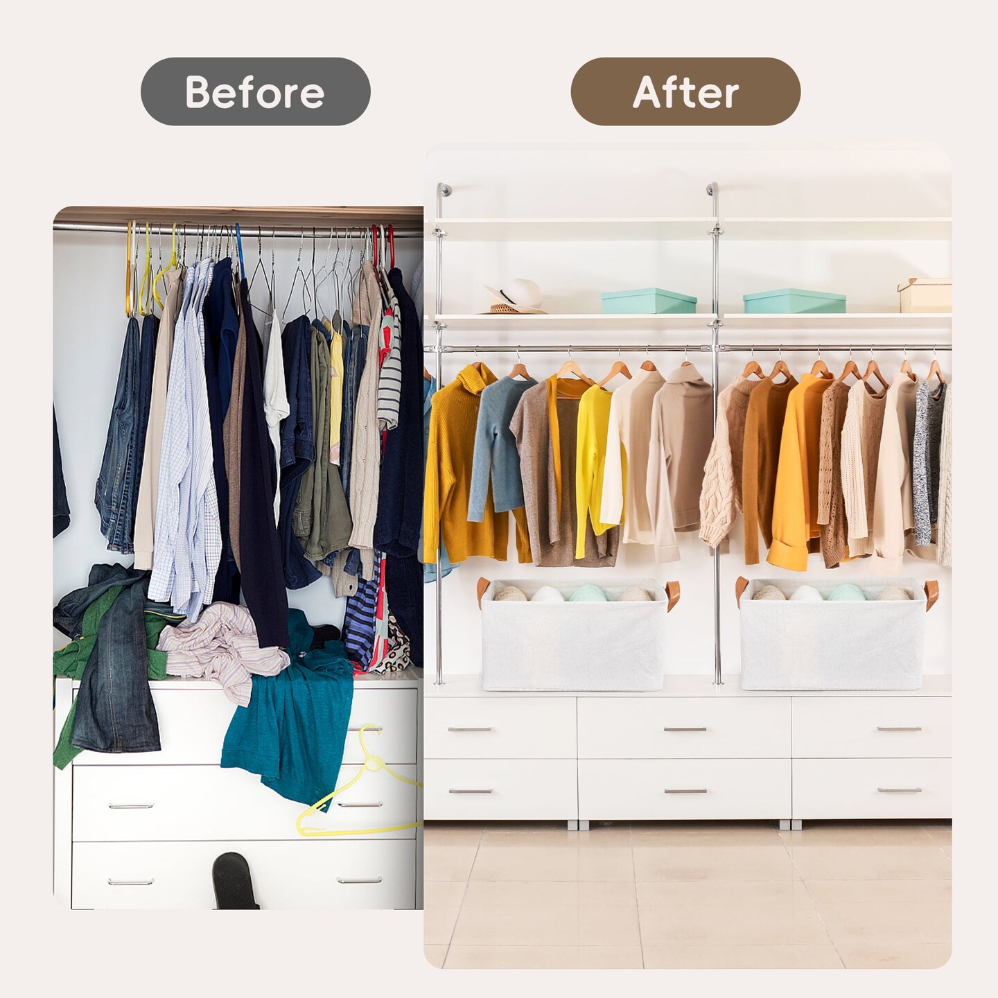 Fabric Storage Bins, 6-Pack, 16” × 12” × 8”, Foldable Closet Organizer Baskets with Handles for Closet, Shelves, Offices, Toys