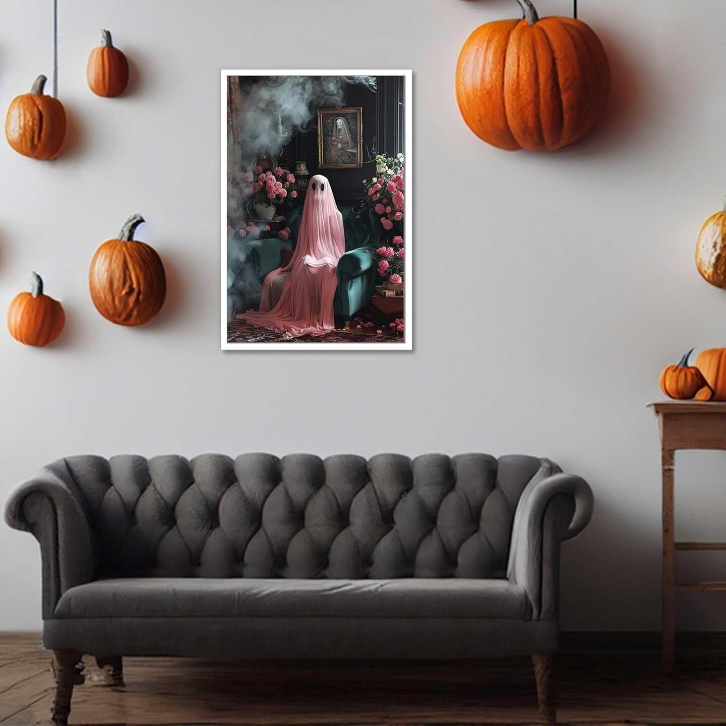 Retro Pink Ghost Halloween Poster - 12L&#x22; x 16W&#x22;