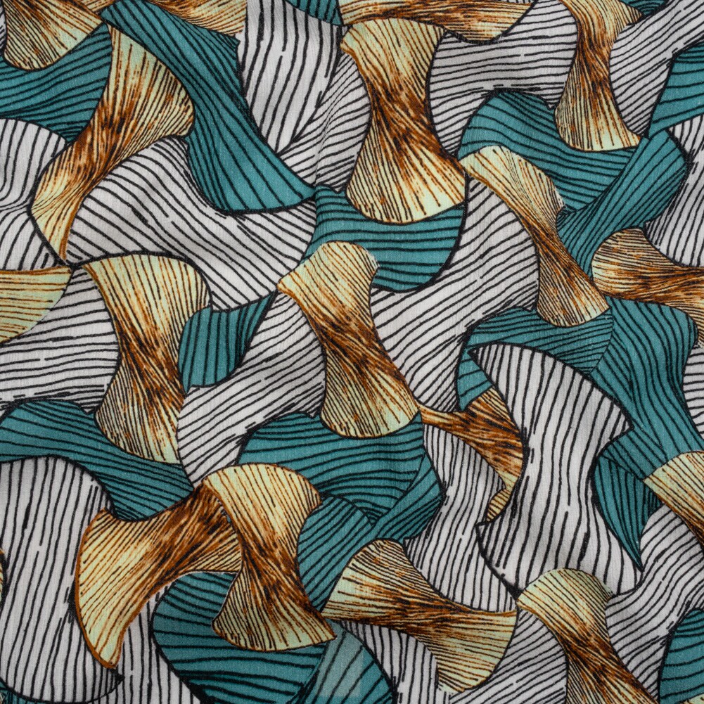 1 Yard Slubbed Gauzy Cotton Woven Blue Brown and White Abstract Fabric